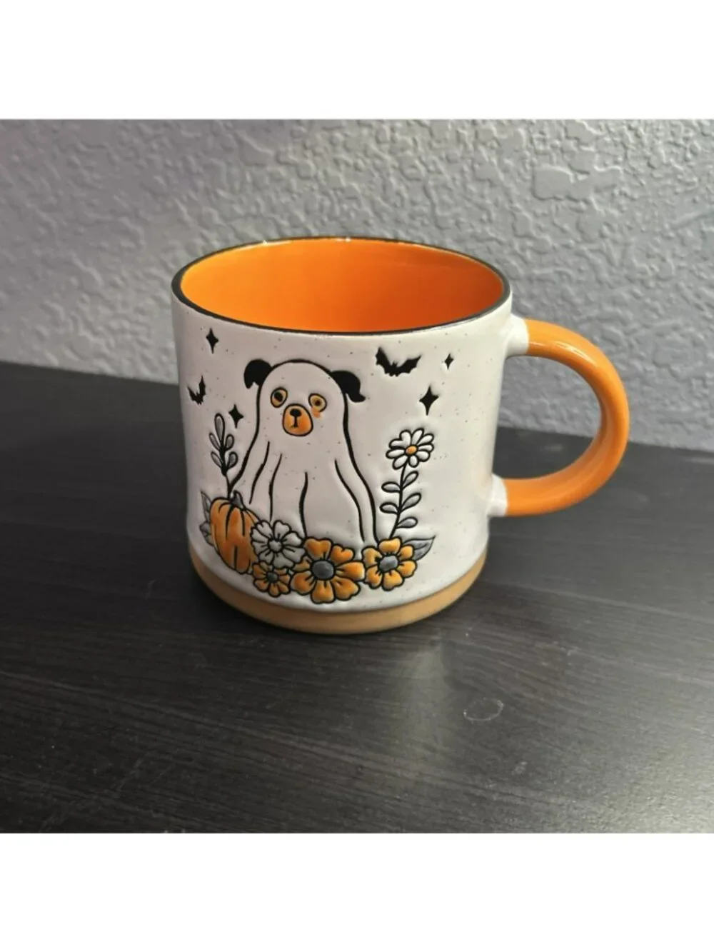 Ghost Dog Ceramic Mug With Halloween Design Orange Interior 12 Oz Eli + Ana